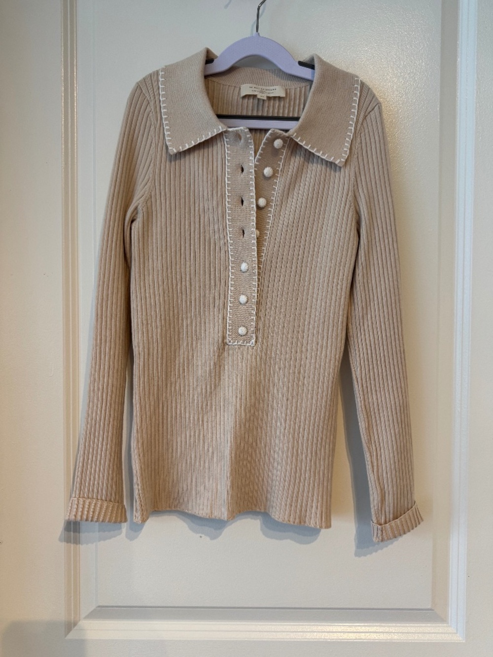 Sezane Long Sleeve Tan Top; Size: XS